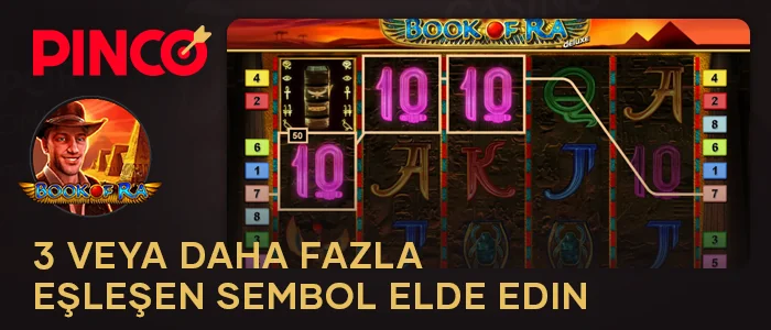 Book of Ra Pinco'da üç sembolün aynı sıraya gelmesi halinde kazanç