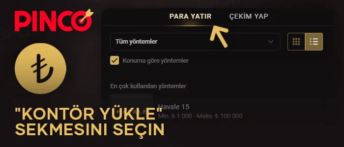 Pinco kasasında depozito bölümünü seçin