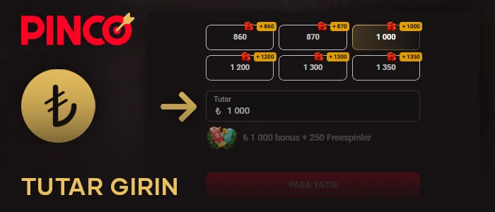 Pinco online casino'da depozito tutarını belirtin