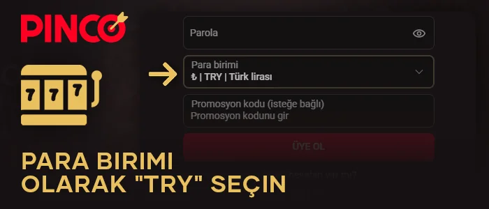 Pinco hesabını oluştururken ülke ve para birimini TRY olarak belirtin